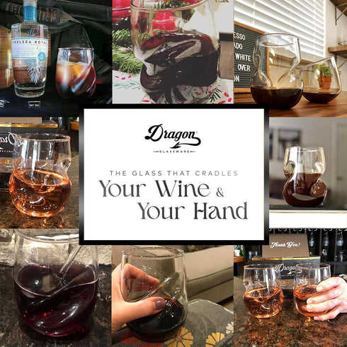 Dragon Glassware Stemless Wine Glasses - 16 oz Clear Short Wine Glasses Set of 2 with Finger Indentations