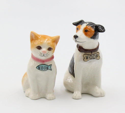 Fine Porcelain Dog and Cat Salt and Pepper Shakers Set, 3-3/8" H - 20781
