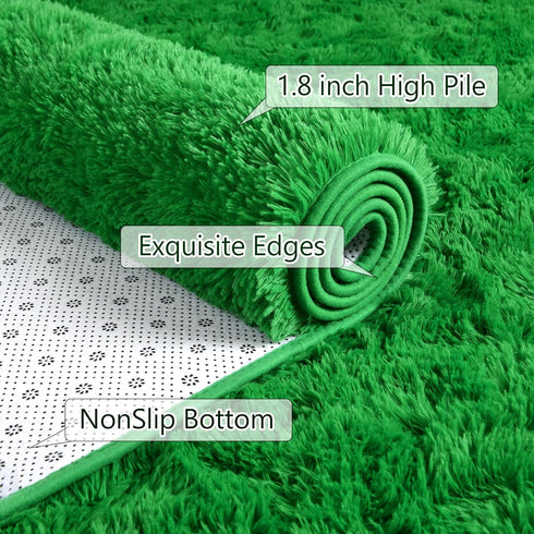 5x8 AROGAN Luxury Soft Shaggy Rug, Feet Bedroom Plush Area Carpet for Living Room, Green Fluffy Shag Rug for Kids