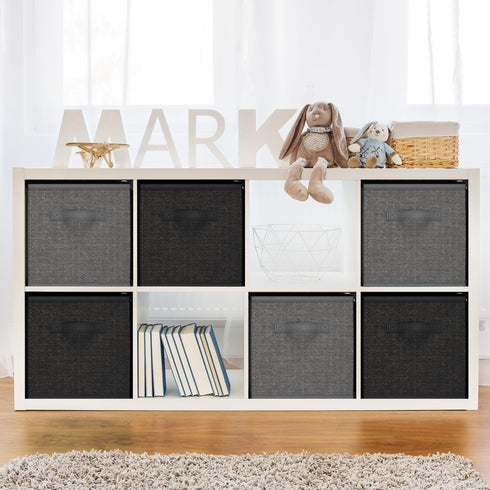 Nestl Cube Storage Bins, Foldable 6 Cube Storage Organizer Bins, Fabric Storage Cubes with Handles, Black