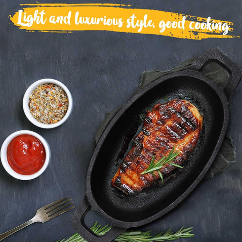 Uiifan Mini Cast Iron Skillet 1 Piece, 6 x 3.8'' Small Oval Skillet, 8 oz Single Serve Dish for Baking, Cooking,