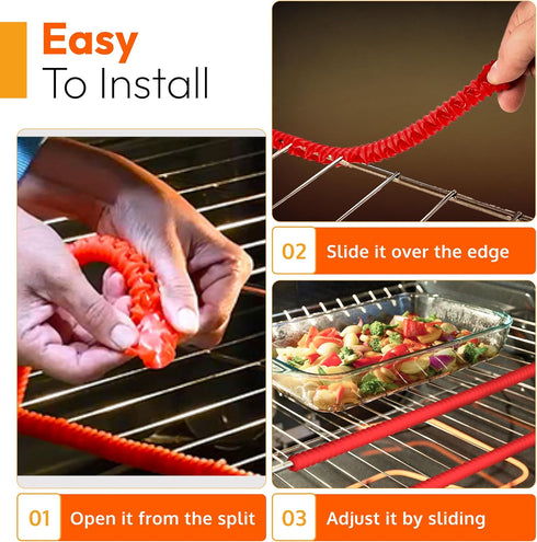 Silicone Oven Rack Shields, Heat Resistant Rack Protector, 14 Inches Long, Red