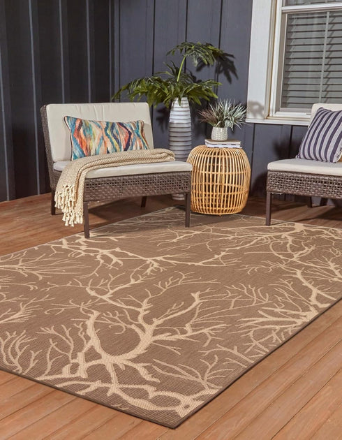 Unique Loom Outdoor Botanical Collection Area Rug - Branch (2' x 3' 1" Rectangle, Brown/ Beige) by Unique Loom