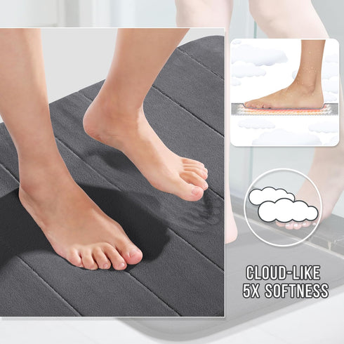 Yimobra Memory Foam Bathroom Rugs Set, 2 Piece Quick Dry Non-Slip Bath Mat for Tub Shower & Sink (Dark Gray)