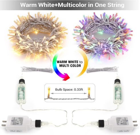300 115ft 11 Brizled Color Changing Christmas Lights, LED Christmas String Lights Connectable, Modes Tree Lights Warm