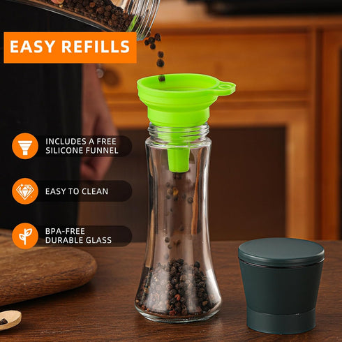 Set 2, 6OZ DAVIMADE Salt and Pepper Grinder of Stone Blue Manual Spice Mills with Adjustable Coarseness, Refillable