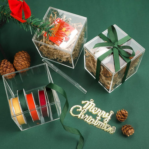 Kamehame Acrylic Boxes for Display, 3 Pack Clear Plastic Square Cube, 3.3x3.3x3.3Inch Small Storage Boxes with Lid