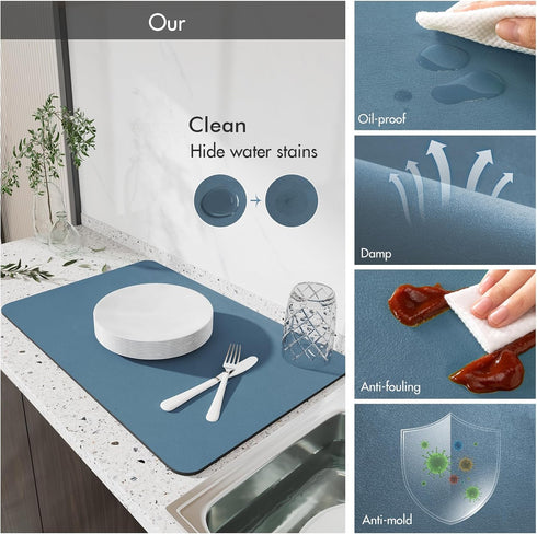 Absorbent Drying Mat 12"x16" for Kitchen Countertops, Hide Stain Rubber Backed Coffee Mat Dish Drying Rack