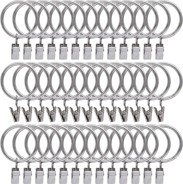 44 Pack Curtain Rings with Clips Hooks | Silver Drapery Clips with Rings, Stainless Steel Metal, 1.5 inch