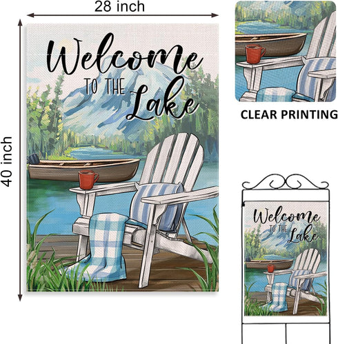 Welcome To The Lake Adirondack Chair Decorative House Flag, Spring Summer Lakehouse Boat Garden Yard Outside Decorations, Seasonal Burlap Outdoor Large Home Decor Double Sided 28 x 40