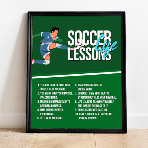 Soccer Life Lessons Motivational Wall Print, Positive Affirmations Decor for Home, Locker Room, Classroom, Dorm,