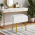 FUXA 4 Vanity Stool Chair with Storage, White Faux Fur Makeup Chair with Metal Legs and Anti-Slip Feet, Soft Padded