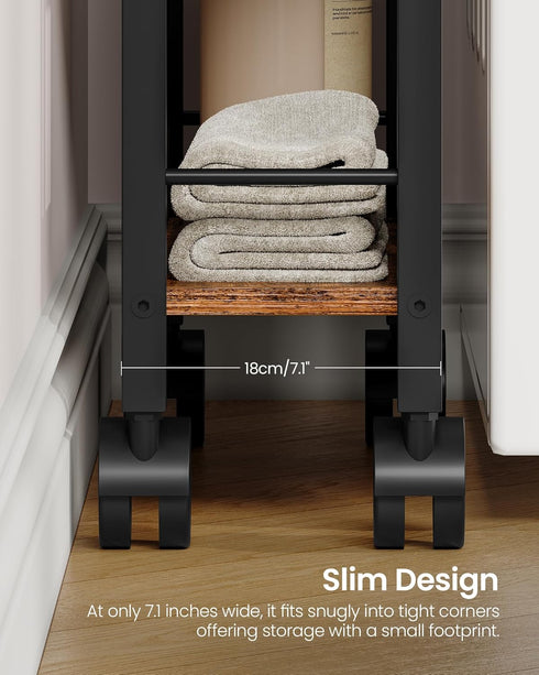 4-Tier 7.1'' TTC02BF CHOEZON Slim Storage Cart, Kitchen Serving Trolley, Slim Rolling Cart with Handle and Guard Rails