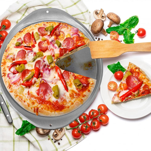14 Inch Nonstick Pizza Pan for Oven, Durable with Widen Handles for Cooking, Baking, and Grilling (2, Grey)