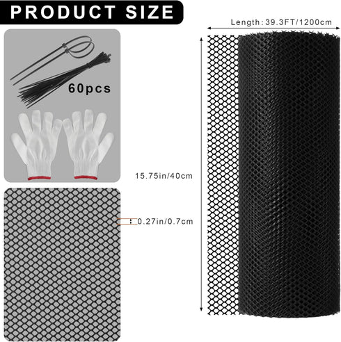 LIAQICHA 15.7 39.3 60 in x FT Black Chicken Wire mesh,Comes with Twist Ties,Plastic Chicken Wire Fencing,Poultry