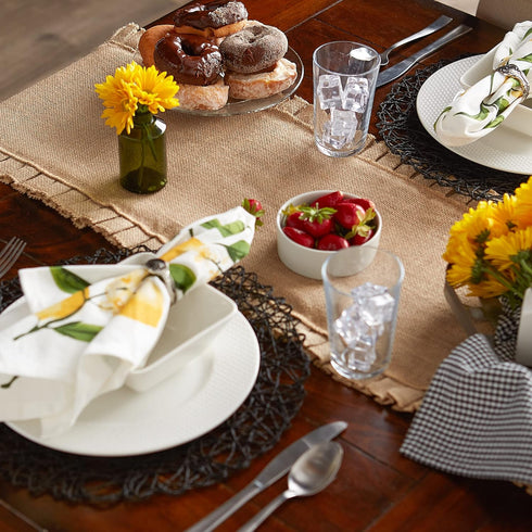 DII Jute Burlap Collection Table Runner, 14x108 with Ruffle Trim for Kitchen Tabletop