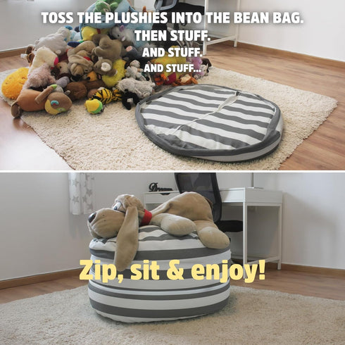 2 1 100% SMART WALLABY Stuffed Animal Storage Bean Bag Chair | Sizes in | Cotton Washable Kids Plush Toys Organizer |