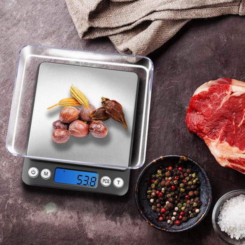 Fuzion Digital Kitchen Scale 3000g/0.1g, Pocket Food Scale with 2 Trays, LCD, Tare Function, Battery Included