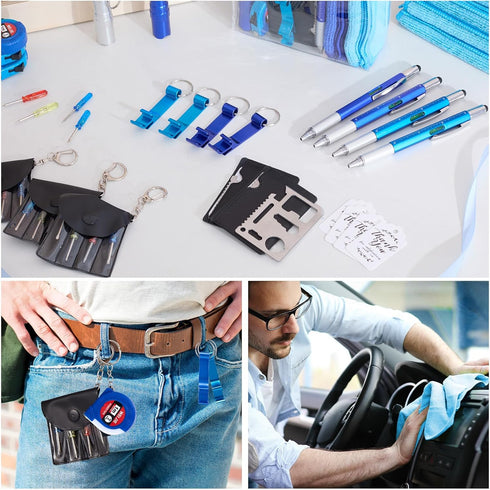60PCS 6 Set Baby Shower Prizes for Men with Cleaning Cloth Bottle Opener Screwdriver Tape Measuring Keychain Multi Tool
