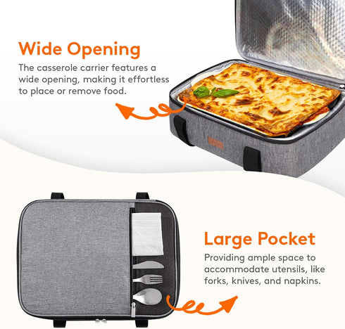 Lifewit Insulated Casserole Carrier for Hot or Cold Food, Fits 9"x13" Baking Dish, Grey