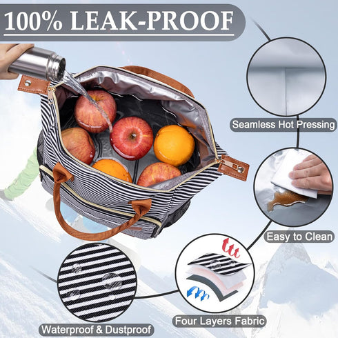 TuErCao Insulated Lunch Bag for Women, Leakproof Soft Cooler Lunch Box for Work, Picnic Travel, Stripes