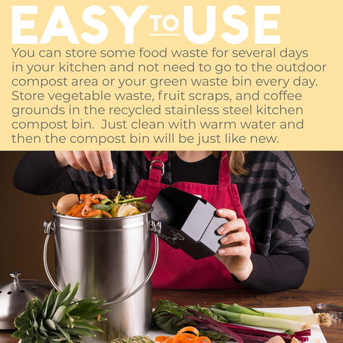 EPICA Countertop Compost Bin Kitchen, 1.3 Gallon, Odorless Composting Bin with Carbon Filters, Stainless Steel Kitchen