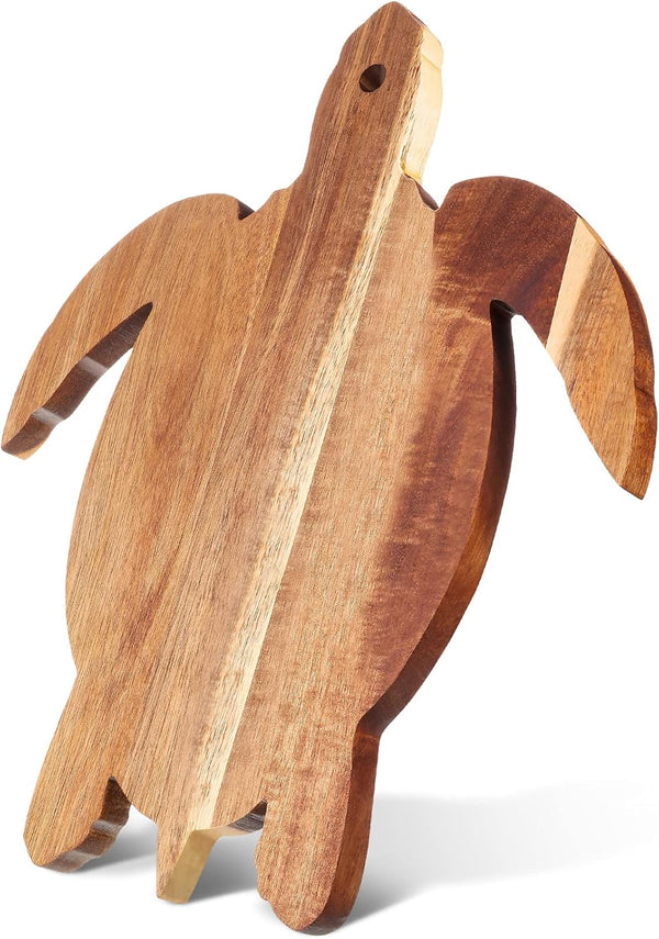 Acacia Wood Sea Turtle Cutting Board, 14 x 12 Inch Wooden Cheese Serving Platter for Meat, Cheese, Vegetables