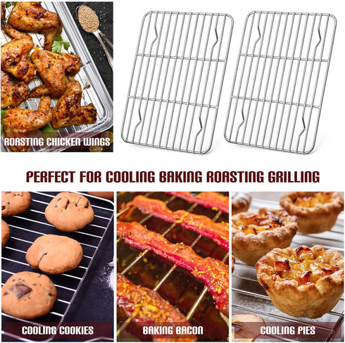 E-far Small Baking Rack Set of 2, Stainless Steel Roasting Cooking Racks, 8.6"x6.2", Dishwasher Safe