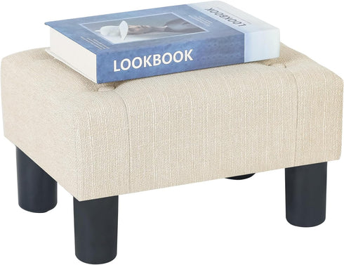 Adeco 15.4" Linen Upholstered Ottoman Footrest, Small Padded Foot Stool & Accent