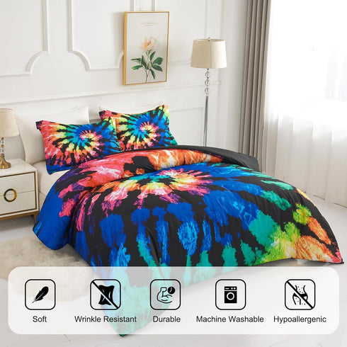 Set Sets 3 2 Koniroom Tie Dye Comforter Queen Size, Kids Comforter for Teen Boys Girls Women with Hippie Psychedelic