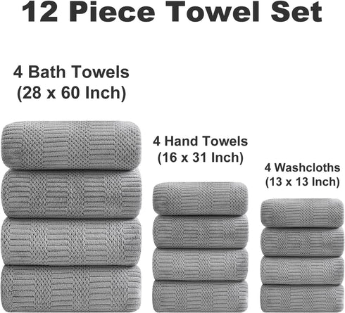Set Pack 12 4 4 4 Belista Towel of Family Towels, Bath Towel, Hand Towels, Washcloths - MicrofiberTowels Quick Dry