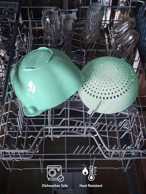 A'TIATI Double-Layer Rotating Fruit and Vegetable Washing Colander, Multi-Use Serving Dish in Light Green