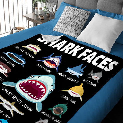 60"X50"-M Shark Blanket Gifts for Kids Adult Shark Lovers Shark Faces Blanket Super Soft Warm Fleece Flannel for Travel