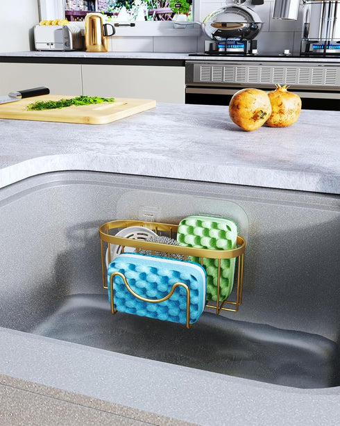 2 HapiRm Multifunctional Sponge Holder - Installation Methods Sink Caddy with Unique M-shaped, Stainless Steel Kitchen