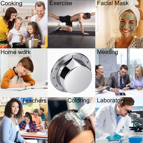 Chef Cooking Timer Clock, Kitchen Timer with Loud Alarm, 100% Mechanical - Silver, 1 Pack, Magnetic Backing, Exquisite