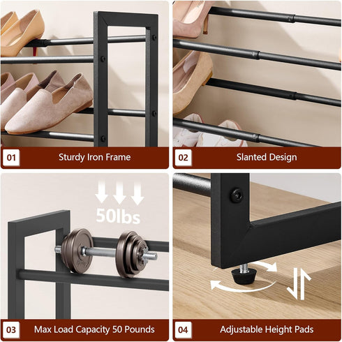 4-Tier Closet FAVOOSTY Expandable Shoe Rack, Adjustable Shoe Shelf Storage Organizer Space Saving Metal Free Standing
