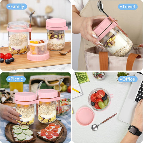 OcePor 6 Pack 16 oz Overnight Oats Containers with Lids and Spoons, Glass Mason Overnight Oats Jars with Removable