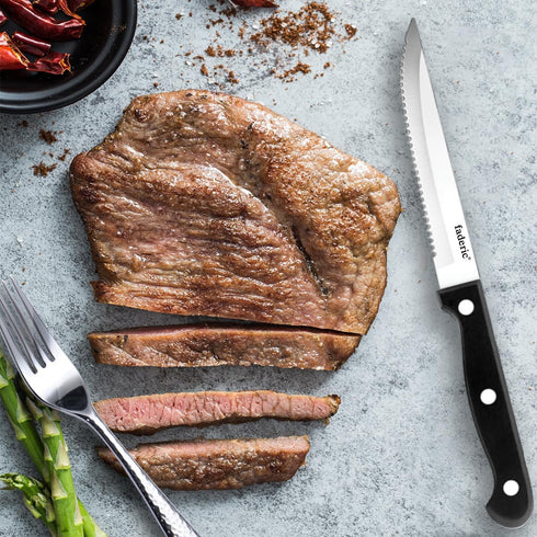 faderic Serrated-Steak Knives Set of 48: Black Full-Tang Triple Rivet Kitchen Steak Knife Set, 4.5 In, Dishwasher Safe