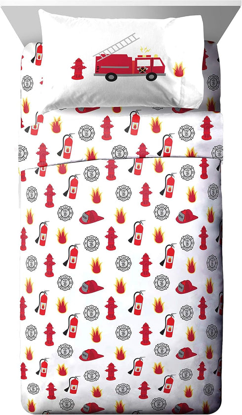 4 Set Set Jay Franco Trend Collector Go Fire Truck Go Piece Toddler Bed - Includes Comforter & Sheet - Super Soft Fade