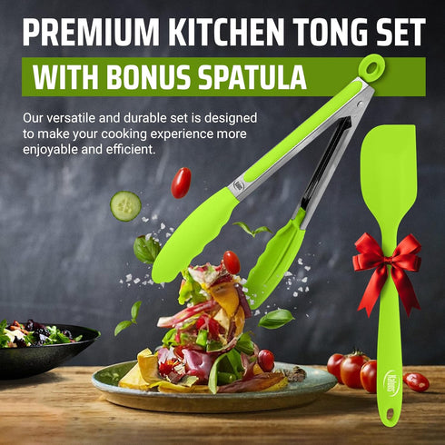 Kaluns Kitchen Tongs Set, Non Stick Silicone Tip Stainless Steel Tongs, Includes 7, 9, and 12 Inch Sizes