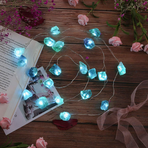 Natural Fluorite String Lights, Raw Crystal Decorative Lights with 20 LEDs 6.5ft Remote Control for Reiki Wedding