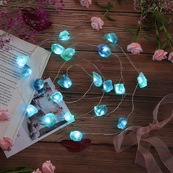 Natural Fluorite String Lights, Raw Crystal Decorative Lights with 20 LEDs 6.5ft Remote Control for Reiki Wedding