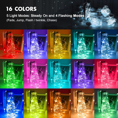 2Pack 78Ft 240LED, Battery Fairy Lights, Total Battery Operated Fairy Lights with Remote and Timer, RGB Color Changing