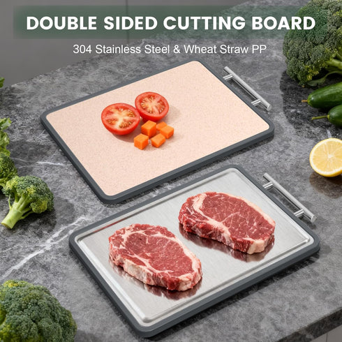 15 11 Inch, 2-in-1 Stainless Steel Cutting Board * IDekooror Double Sided Steel Chopping Board for Kitchen, Steel