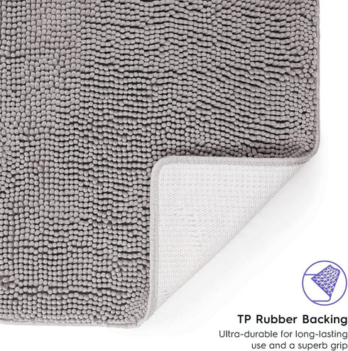 Tafts Bathroom Rugs - Extra-Thick Memory Foam Bath Mat, Ultra-Soft Chenille Microfiber, Non-Slip (21"x47") Light Grey