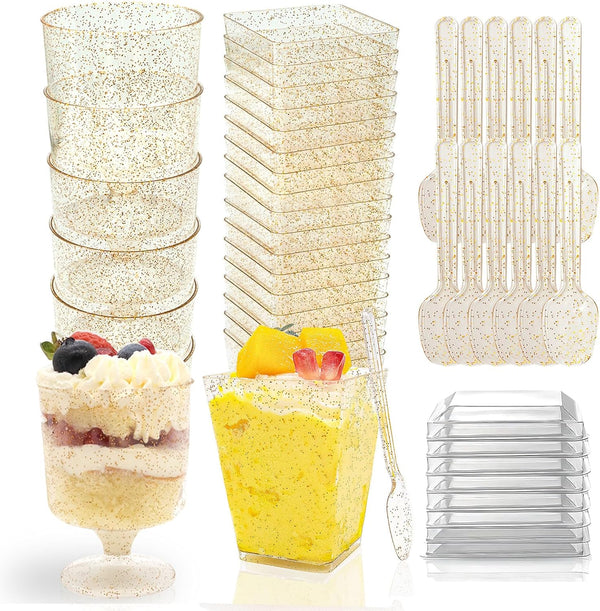 300 Pack Dessert Cups with Spoons and Lids 5 Oz Plastic Shooter