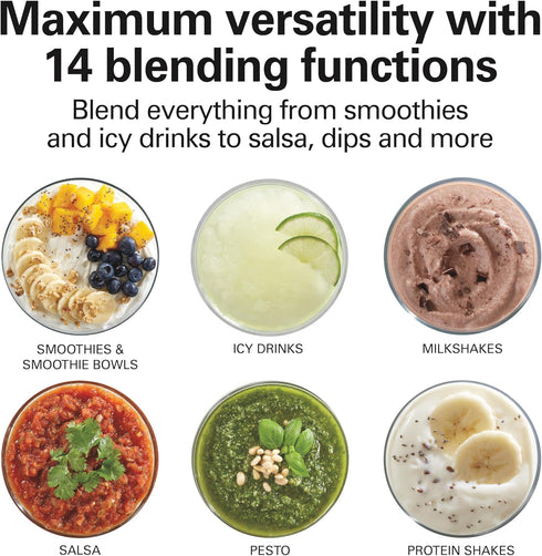 Wave Crusher Blender for Shakes and Smoothies, 40 Oz Glass Jar, 14 Functions, Black + Stainless Steel by Hamilton Beach