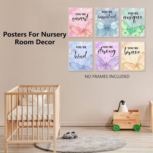 HOMANGA Wall Art Posters - Butterfly Wall Decor for Girls Room, 8X10 Inch, Unframed, Set of 6
