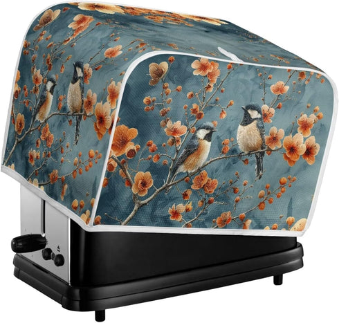 Blue Small Bird Orange Red Flowers Toaster Cover 2 Slice, Universal Size Dustproof Covers with Handle