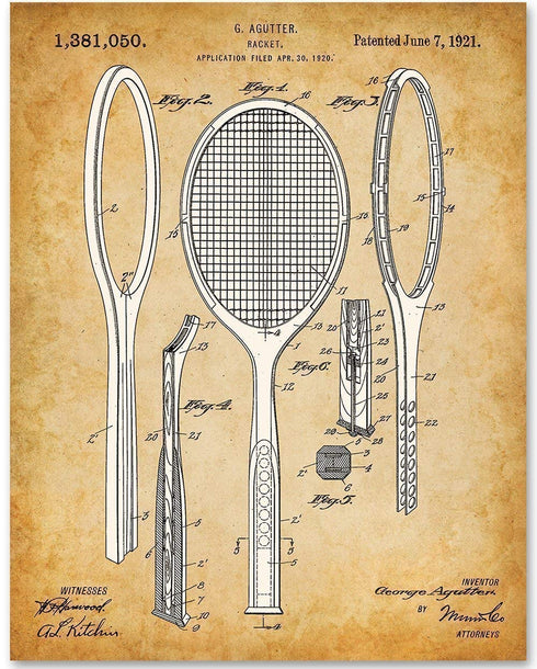 Tennis Racket Patent Print - 11x14 Unframed, Great Sports Bar Decor and Gift for Tennis Enthusiasts
